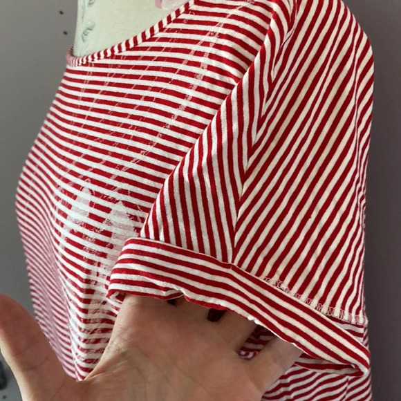 Rebecca G red striped shirt sleeve shirt with print size large - Picture 6 of 14